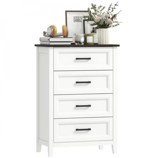 Cómoda Dormitorio Estrecho y Alto con Encimera Efecto Madera Cajonera para Espacios Pequeños 60x35x87 cm Blanco [8]