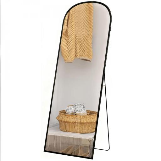 Espejo de Pie Cuerpo Entero de Aleación de Aluminio Espejo de Pared con 2 Formas de Uso Rectangular 60x1,5x165 cm Negro [8]
