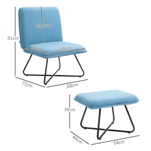Butaca con Reposapiés Sillón para Lectura con Patas de Acero en Forma de Cruz Azul Claro [1]