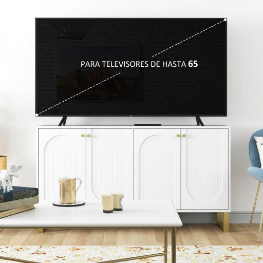 Aparador con 4 Puertas Arqueadas Estantes Ajustables y Patas Doradas 140,8x35x77,5 cm Blanco [4]