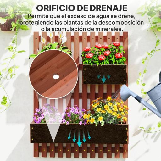 Jardinera de Pared de Madera con Enrejado y 3 Macetas Móviles para Jardín Terraza Patio 60x16x80 cm Marrón [6]