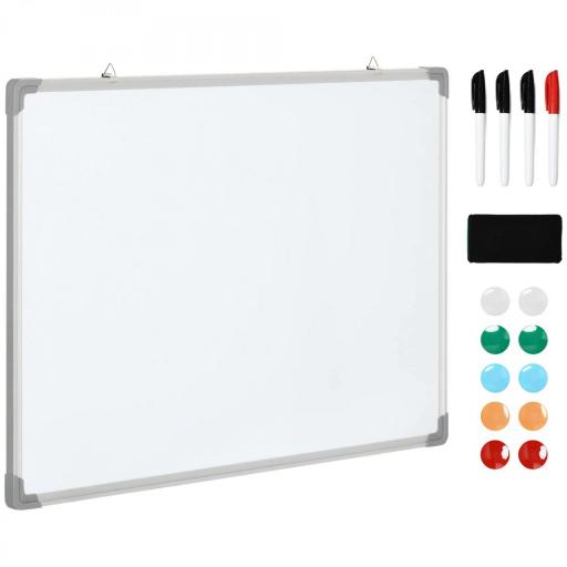 Pizarra Blanca Magnética Pizarra de Borrado en Seco con Borrador 4 Rotuladores y 10 Imanes 90x60 cm Blanco [2]