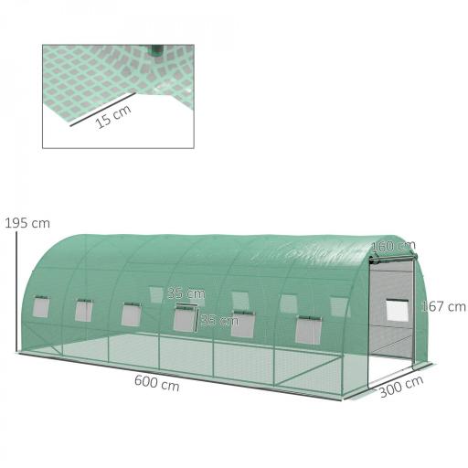 Invernadero de Túnel 6x3x2 m con Sistema de Riego Integrado 12 Ventanas con Malla y 1 Puerta Enrollable Verde [1]