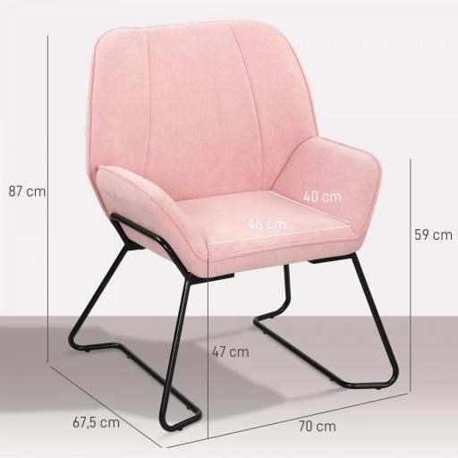 Butaca de Salón con Asiento Ancho y Acolchado Tapizado en Terciopelo Patas de Metal Sillón para Salón Rosa [1]