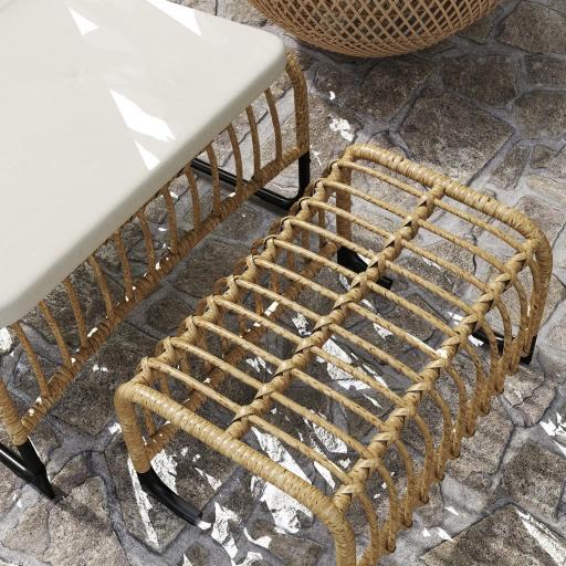 Sillón de Exterior con Reposapiés, Cojín Acolchado y Estructura de Acero con Ratán Sintético Duradero 93x65x80 cm Beige [7]