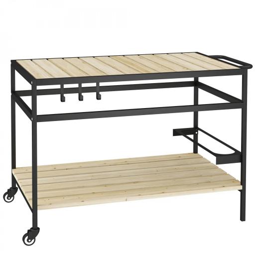 Camarera con Ruedas de Madera con 2 Estantes 3 Ganchos Encimera de Listones y Asa 107x65x80 cm Natural [8]