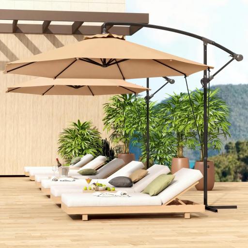 Parasol de Jardín Excéntrico Sombrilla con Funda para Sombrilla Protección UV 50+ y Base Cruzada Ø290x243 cm Caqui