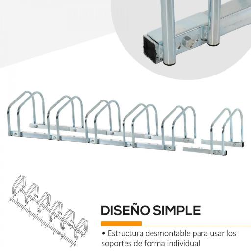 Aparcamiento para 6 Bicicletas Soporte de Acero para Aparcar Bicicletas en el Suelo o Pared 179x33x27 cm Plata [5]