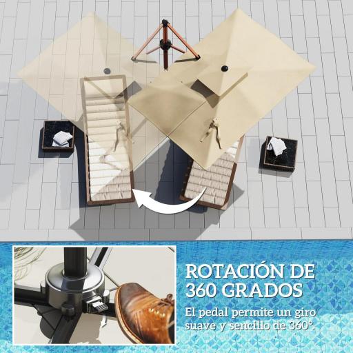Sombrilla de Jardín Excéntrica de Aluminio 300x198x252 cm con Protección UPF50+ y Base Cruzada Giratoria 360° Caqui [3]