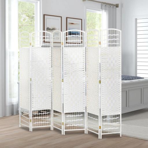 Biombo de 6 Paneles Separador de Ambientes Plegable de Fibra de Papel para Dormitorio Salón 242x170 cm Blanco [6]