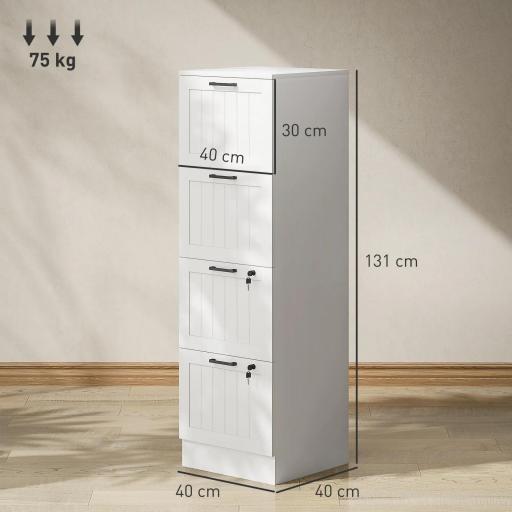 Mueble Archivador con 4 Cajones Cerraduras Carpetas A4 y Carta 40x40x131 cm Blanco [1]