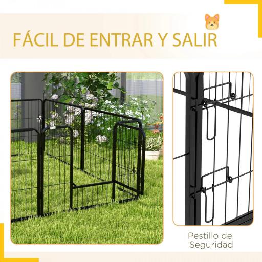 Corralito para Perros de 8 Paneles 80x60 cm con Forma Personalizable Puerta Marco de Acero y 8 Anclajes de Tierra Negro [5]