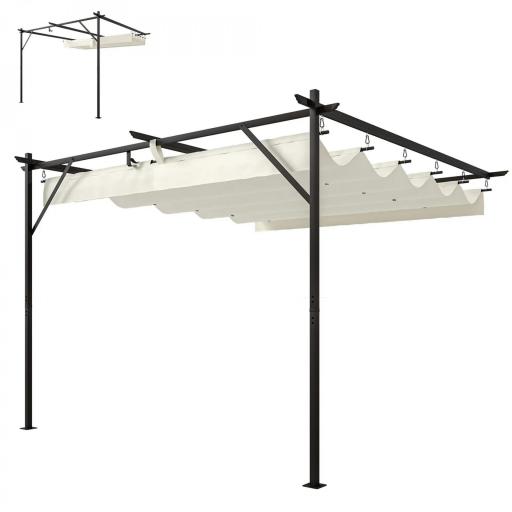 Pérgola de Pared de Jardín 3x3 m con Techo Retráctil Protección UPF30+ Drenaje Cenador de Jardín para Exterior Crema [8]