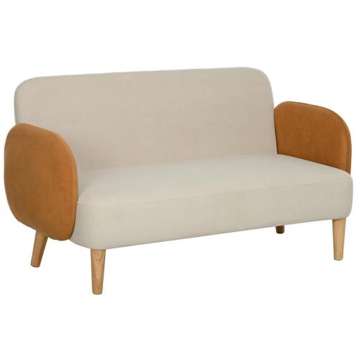 Sofá de 2 Plazas Tapizado en Terciopelo con Reposabrazos y Patas de Madera Sofá Pequeño Carga 240 kg 130x74x76 cm Crema [9]