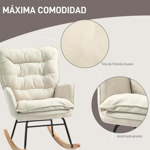 Silla Mecedora con Patas de Madera de Haya y Reposabrazos Mecedora para Lactancia Carga 120 kg para Dormitorio Beige [2]
