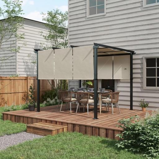 Cenador para Exterior 3x3 m con Techo Deslizante Marco de Acero Impermeable y Anti-UV para Terraza Patio Beige [6]