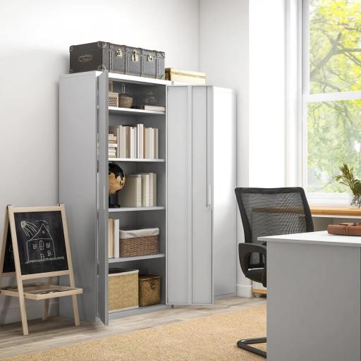 Archivador con Llave Estantes Ajustable Armario Archivador Metálico para Oficina Estudio Salón 80x40x180 cm Blanco