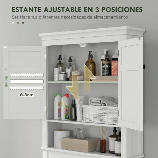 Mueble sobre Inodoro con 2 Puertas Compartimiento y Estante Ajustable Mueble para Baño 70x20x175 cm Blanco [9]