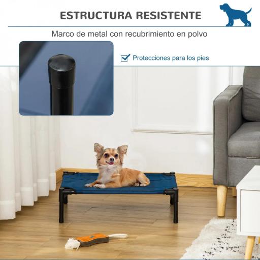 Cama Elevada para Perros Gatos Portátil Cama para Mascotas con Zona de Malla Transpirable y Tela Oxford para Interior Exterior 61x46x18 cm Azul [2]