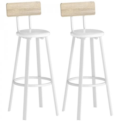 Juego de 2 Taburetes Altos de Cocina con Respaldo y Reposapiés Tapizados de PU Asiento de 75,5 cm Natural y Blanco [8]