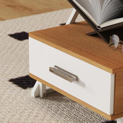 Juego de 2 Mesitas Auxiliares en Forma de Z con Cajón y Compartimento Mesita Auxiliar para Salón 40x35x50 cm Natural [3]