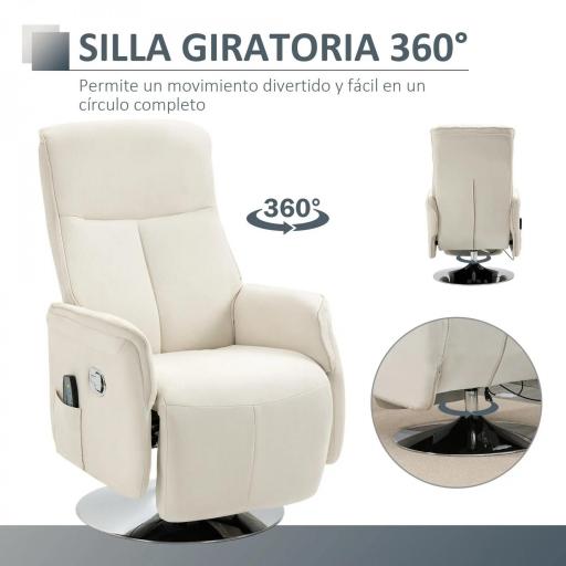 Sillón de Masaje Eléctrico con Reposapiés Sillón Relax Giratorio y Reclinable con Mando 68,5x77x117 cm Crema [2]