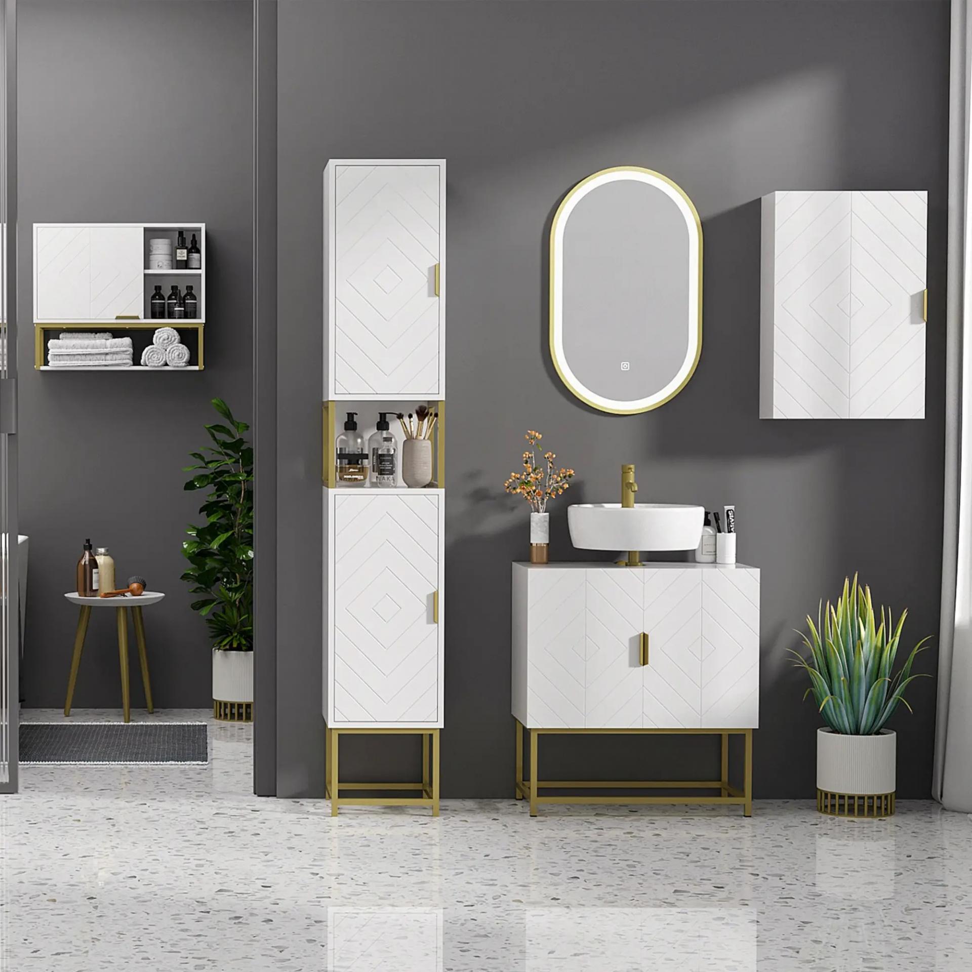Mueble para Baño Suspendido con 1 Asa de Acero y Estantes Ajustables Estilo Moderno 40x15x60 cm Blanco