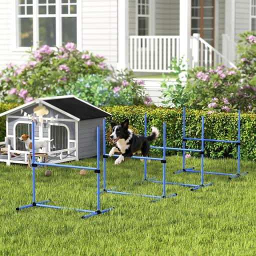 Set de Entrenamiento de Agilidad para Perros 4 Piezas Obstáculos Vallas de Salto con Altura Ajustable 99x65x94 cm Azul