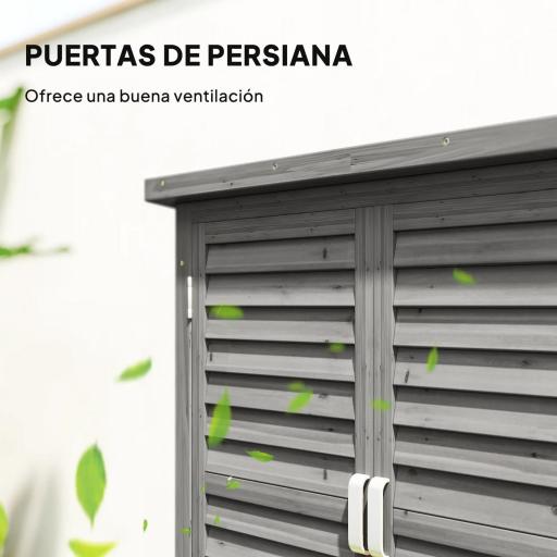 Armario de Jardín de Madera para Exterior para Herramientas con 2 Estantes y Techo Asfáltico 75x56x115 cm Gris [2]