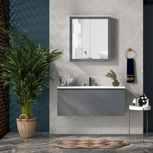 Armario de Baño con Espejo Armario de Baño para Colgar con 2 Puertas de Vidrio y Estantes Ajustables 69x17x75,5cm Blanco [4]