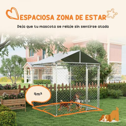 Jaula de Exterior para Perros Medianos con Cerradura Marco de Acero Toldo Impermeable y Anti-UV 200x200x237 cm Plata [4]