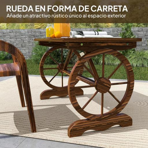 Mesa de Jardín de Madera de Abeto con Patas en Forma de Rueda Orificio para Sombrilla 120x63x70 cm Acabado Carbonizado [2]