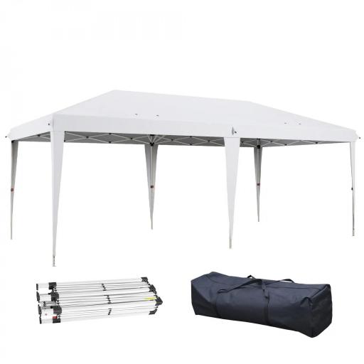 Carpa Plegable 6x3 m con Altura Ajustable en 3 Niveles Bolsa de Transporte Anti-UV y Marco de Acero Blanco [9]