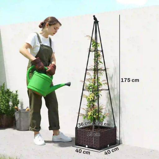 Jardinera con Enrejado Metálico para Plantas Trepadoras Maceta de PP con Orificios de Drenaje y Tapones 40x40x175 cm [1]