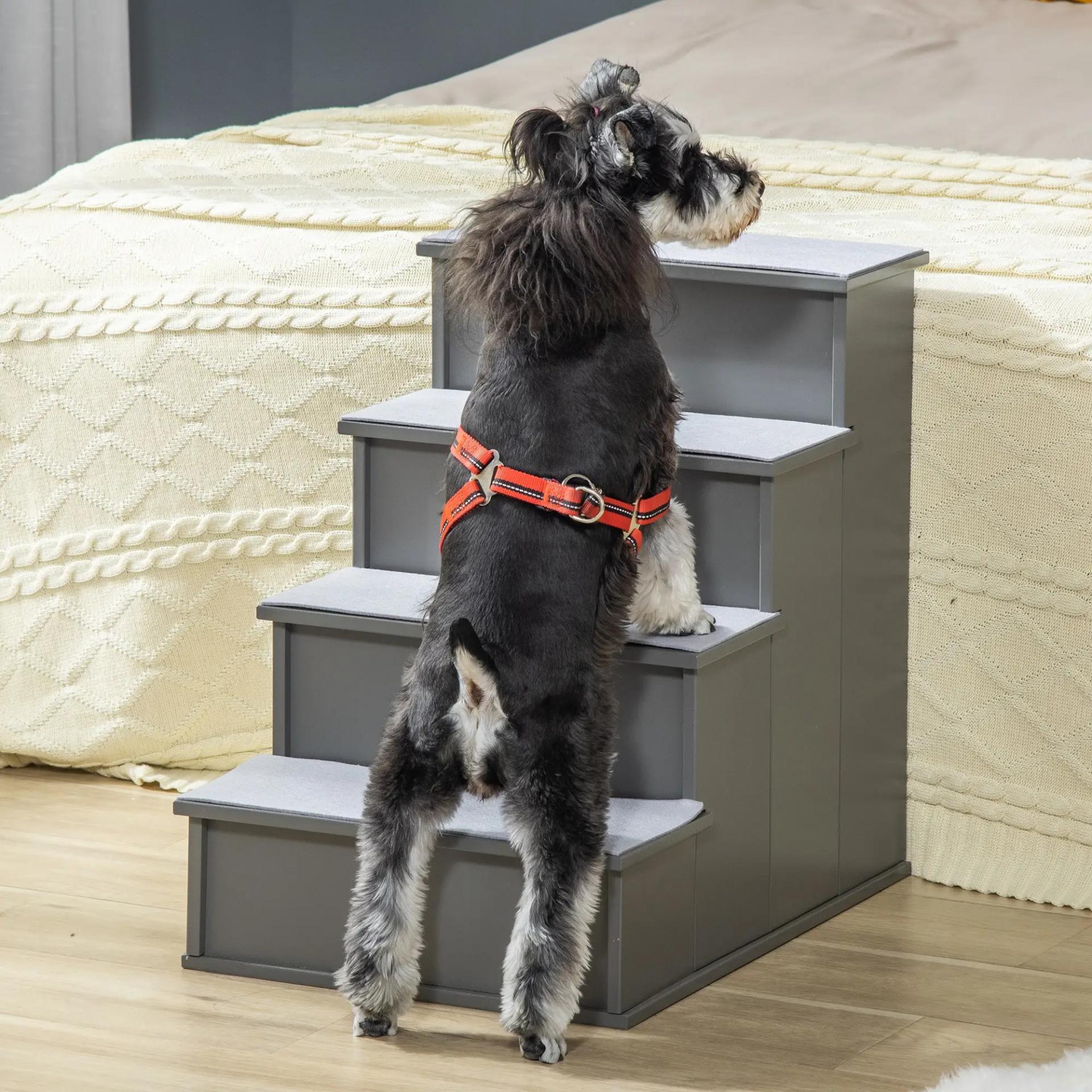 Escalera para Mascotas Escalones para Perros Gatos con Acolchados Desmontables Carga 30 kg 40x59x54,2 cm Gris