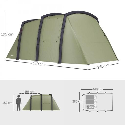 Tienda de Campaña Inflable Tipo Túnel para 3-6 Personas con Vestíbulo Ventanas de Malla y Bolsa Impermeable Verde Oliva [1]