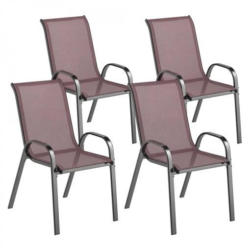 Set de 4 Sillas de Exterior Apilables Asiento de Malla Respaldo Alto y Marco de Acero para Jardín Marrón Oscuro y Negro [10]