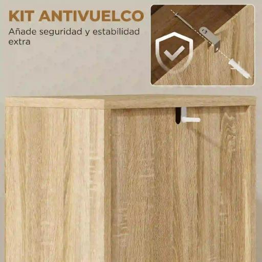 Armario Alto para Baño con Estantes Ajustables Puertas de Lamas Apertura por Presión 34x23x170 cm Natural [2]