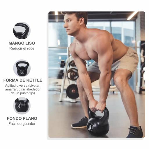 Pesa Rusa de 8 kg Kettlebell Relleno de Arena con Mango Ancho Antideslizante para Entrenamiento 22x17x24 cm Negro [7]