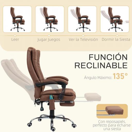 Silla de Oficina con 6 Puntos de Masaje Ajustable con Función Calefacción Reposapiés Retráctil y Control Remoto Marrón [2]