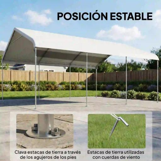 Carpa Garaje Portátil 5x6 m con Estructura de Acero Galvanizado Impermeable Anti-UV Cobertizo para Herramientas Crema [4]