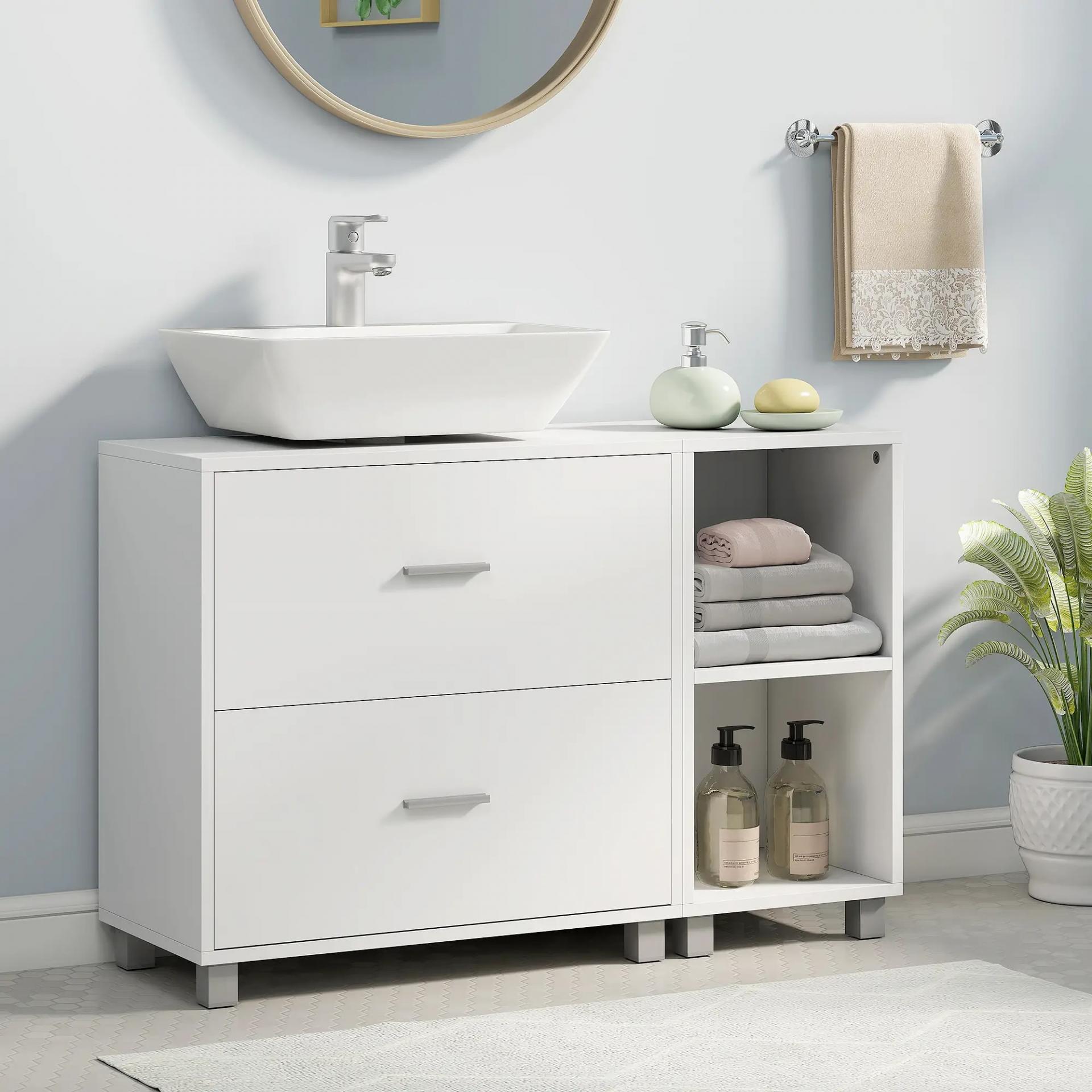 Mueble Bajo Lavabo Mueble de Baño con 2 Cajones y 2 Estantes Abiertos para Lavabo con Pedestal 90x30x60 cm Blanco