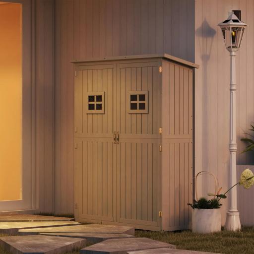 Armario de Madera para Exterior para Herramientas de Jardinería con Doble Puerta y Estantes 127,5x50x164 cm Gris