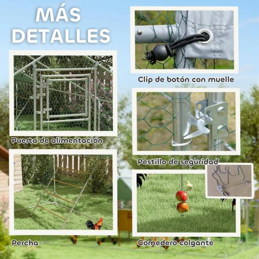 Gallinero Metálico de Exterior de 3x6m con Percha Multiusos Comedero Colgante Tipo Brocheta y Lona Protectora Resistente [4]