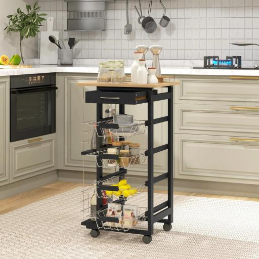Carrito de Cocina con Ruedas Carrito Multiusos con Cajón 4 Cestas Extraíbles de Metal y Bastidores 47x37x83 cm Negro [6]