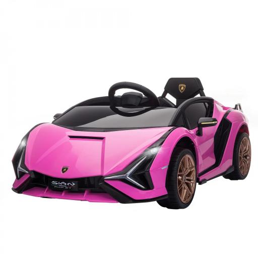 Coche Eléctrico para Niños de +3 Años Lamborghini SIAN Coche de Batería 12V con Mando a Distancia Apertura de Puerta Música MP3 USB y Faros 3-5 km/h 108x62x40 cm Rosa [9]