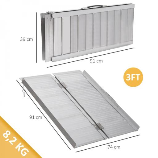 Rampa para Sillas de Ruedas Plegable 91 cm Carga 270 kg Rampa Portátil de Aluminio con Bordes de Seguridad Plata [5]