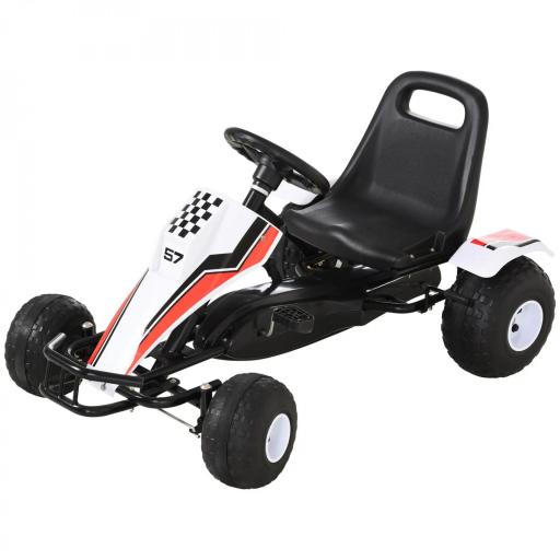 Go Kart a Pedales para Niños de +3 Años Coche de Pedales Infantil con Asiento Ajustable y Freno de Mano 104x66x57 cm Blanco y Negro [8]