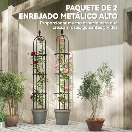 Juego de 2 Obeliscos de Jardín de Acero 1,74 m Enrejados para Plantas Trepadoras Rosas para Exterior Patio Negro [2]