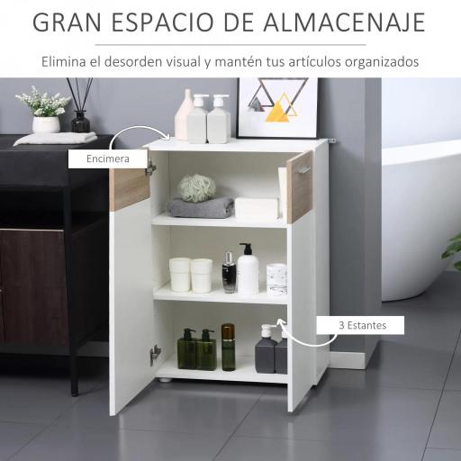 Armario de Suelo para Baño con 2 Puertas y Estantes Interiores Ajustables Mueble Auxiliar de Madera Multiusos para Salón Cocina Comedor 60x30x85 cm Blanco [2]